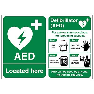 V Safety Poster Combo - AED located Here/Defibrillator Poster-600x450-2mm Rigid Plastic Safety Sign