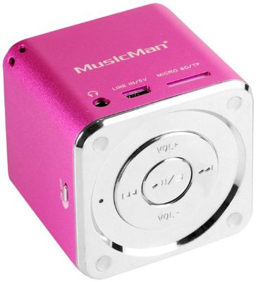 MusicMan Mini Soundstation Altoparlante Portatile - Lettore MP3, USB, Supporto per Scheda MicroSD, 5 Ore di Riproduzione Batteria Ricaricabile - Ideale per viaggiare (Rosa)