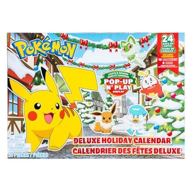 Pokémon PKW3624 – Battle Figure Deluxe adventskalender 2024, officiell Pokémon kalender med ljus, ljud och 24 överraskningar