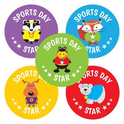 SuperStickers Animal Sports Day Star Sticker Varietà Foglio 125 adesivi. 28 mm.