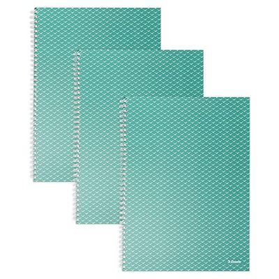 Esselte A4 Notebook gelinieerd, 100 vellen/200 pagina's, bekabeld schrijfblok, thuis, school, kantoor, 80 g/m² FSC-gecertificeerd papier, reliëfpatroon, Color'Breeze Range, groen, verpakking van 3,