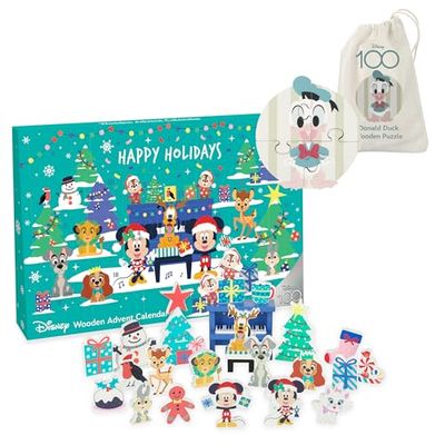 Disney Advent Calendar 2023 Kids & Disney Toys Puzzle - Wooden Childrens Calendars for 1 Year Old Baby, Toddler, Boys, Girls - Mickey & Animals Figures Playset, Christmas Countdown Gifts - Orange Tree