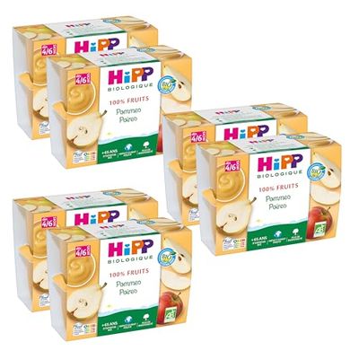 HiPP Biologique Pommes Poires coupelles 4 x 100 g dès 4/6 mois - Lot de 24 coupelles 2.40 kg