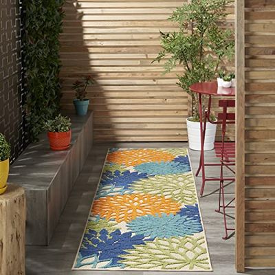 Nourison Aloha - Alfombra Tropical y botánica para Interiores/Exteriores, Multicolor, 2'3" x 12', no se desprende, para Dormitorio, Sala, Comedor, terraza, Patio Trasero y Patio (2' x 12')