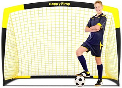 Happy Jump fotbollsmål Pop Up fotbollsnät fotbollsstolpe för trädgård fotbollsträning x 1 (127 x 9,6 cm, svart + gul)