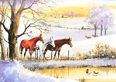 Horses in Winter Deluxe Boxed Holiday Cards (20 cards, 21 self-sealing envelopes)