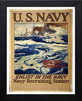 Lumartos, Vintage Poster U.S. Navy Help Your Country! Enlist In The Navy Contemporary Home Decor Wall Art Print, Black Frame, A3 Size