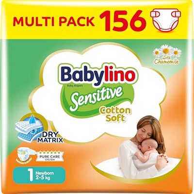 Babylino Sensitive pieluchy dla niemowląt, rozmiar 1, noworodki (2-5 kg), 156 pieluszek