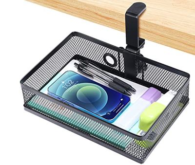 ROSYLINE Drawer Under Desk Storage Organizer, Clamp on Desk Drawer, Under Desk Storage, Clamp Drawer Basket, Hanging Desk Storage, Under Desk Mount Tray, Suitable for Multiple Scenes (Black)