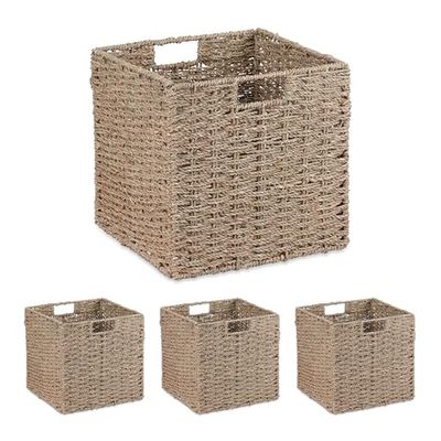 Relaxdays Förvaringskorg set sjögräs flätad badrumskläder leksaker 30 x 30 x 30 cm fyrkantig skåpkorg natur