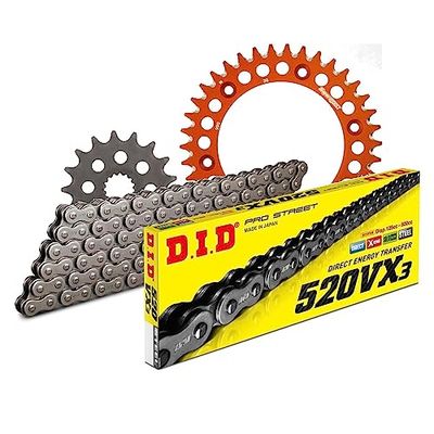 Kettingset DID Alu 520VX3 / 118 klinknagel slot oranje voor KTM Duke II 620/640 cc Bj. 1995-2007