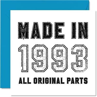 32nd Birthday Card for Men Women Him Her - Made in 1993 All Original Parts - Funny Birthday Card for Dad Mum Brother Sister, 145mm Humour Greeting Cards