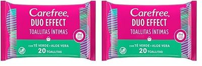 Carefree, Toallitas Higiene Íntima, Acción Refrescante con Té Verde y Aloe Vera, Clínicamente Testadas, paquete de 40 toallitas