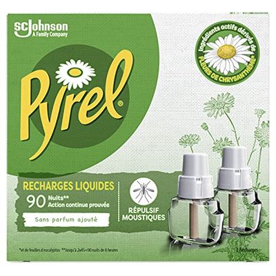 Pyrel Recharges Pour Diffuseur Électrique Anti Moustiques Liquide, 90 Nuits, 2 x 32ml