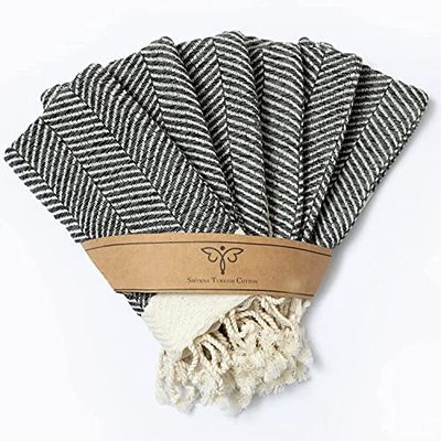 SMYRNA TURKISH COTTON Herringbone Series Small Hand Towels - Set of 6 | 30 x 30 cm | 100% Turkish Cotton | Soft Wash Cloths, Drying Up Cloths, Re-usable Face Cloths | Luxury Mini Towel Set - Dark Gray