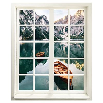 Graz Design - Adesivo da parete, motivo "Lago di montagna con barca", 83 x 100 cm (larghezza x altezza)
