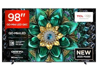 TCL 98Q6C 98" QD-Mini LED SMART TV, 4K HDR Premium 1000nits, con tecnologia Google TV (Dolby Vision IQ e Atmos, sistema audio Onkyo 2.1, Motion Clarity Pro a 144 Hz, Game Master)