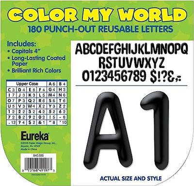 Eureka 845306 Tablón de anuncios y Decoraciones de Aula del Alfabeto y números para Profesores, 4 Pulgadas de Alto, Multicolor, 180 Piezas