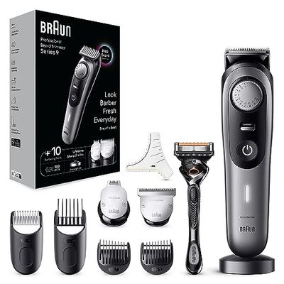 Braun Series 9 RASOIO ELETTRICO BARBA Con lama barba Problade E Strumenti Professionali, REGOLABARBA UOMO 40 Lunghezze, Base Di Ricarica E Custodia Esclusiva, BT9420 Grigio