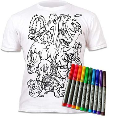 Splat Planet T-Shirt Dinosaure à colorier avec 10 feutres lavables – T-Shirt de coloriage réutilisable pour Enfants, Cadeau d'anniversaire (5-6 Ans)