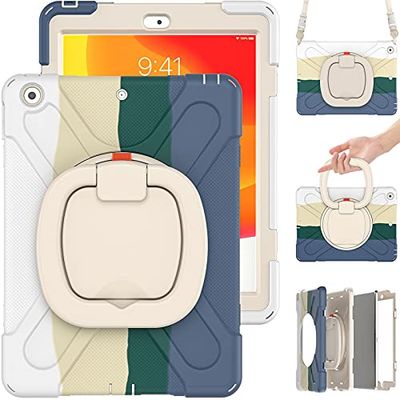 Commute Case voor iPad Air4 10.9 2020/Air5 2022, zware stabiele schokbestendige kinderhoes met displaybeschermfolie 3 in 1 schokbestendige bumper met 360° ringhouder standaard draagriem (lichtgroen)