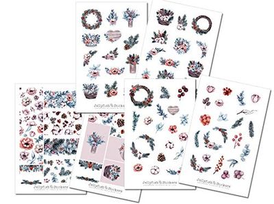 Set di adesivi con piante invernali | Adesivi per il diario | Adesivi per l'agenda | Natale | Vacanze, inverno, fiori, eucalipto, bouquet di fiori