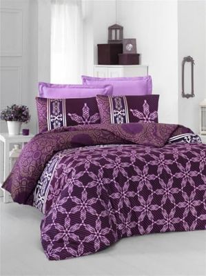 Nuit Des Rêves Luxurious Satin Single XXL täcke Cover Set, 155 x 220 cm, 100% bomull, 210 trådantal: lila & vit, maskintvättbar tvättbar, elegant knappstängning