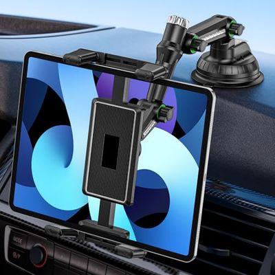 GlasFlength Tablet Holder Car, iPad Car Mount Suction Cup Universal Dashboard Windscreen 360° Rotatable Adjustable Tablet Holder for 4.7-9.7 Inch Tablets and Smartphones (Black)