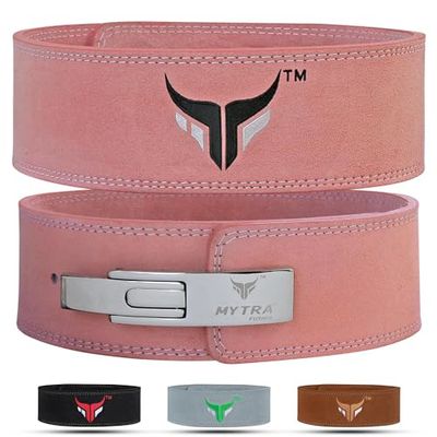 Mytra Fusion 4 inch lederen powerlifting gewichtheffen riem hendel gesp (X-Large, Pink)