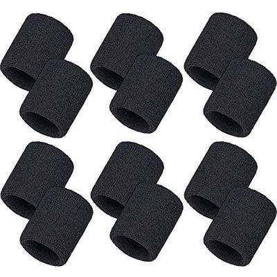 Paquete de 12 Bandas Deportivas de algodón para Hombres y Mujeres, Buenas para Tenis, Baloncesto, Correr, Gimnasio, Entrenamiento (Negro)