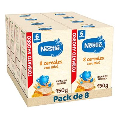 Nestle Papilla 8 Cereales con Miel, 8 Paquetes de 950g (Total 7.6Kg)