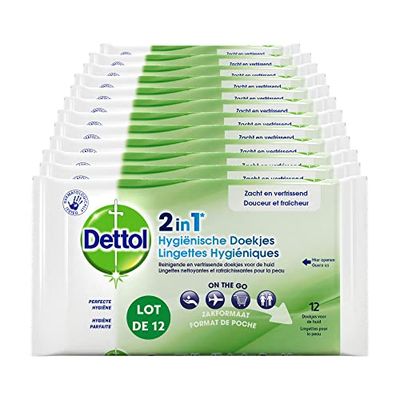 Dettol - Gel 2 in 1 Salviette igieniche – 12 confezioni da 12 salviette