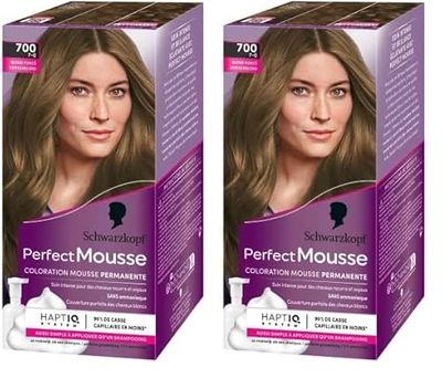 Schwarzkopf - Perfect Mousse - Coloration Cheveux - Mousse Permanente sans Ammoniaque - Masque Soin 96% d'ingrédients d'origine naturelle - Blond Foncé 700 (Lot de 2)