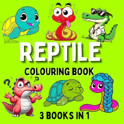Reptile Coloring Book - 3 Books in 1 - Turtles, Snakes and Alligators: 100 Fun and easy designs - Creative animal coloring pages for imagination.