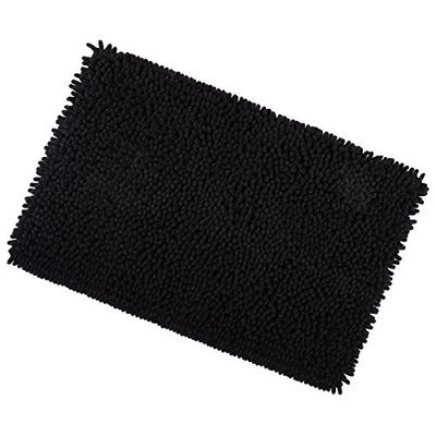 Black Shaggy Microfibre Bathroom Shower Bath Mat Rug Non-Slip Backing 50x80cm