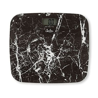 Jata HBAS1415 - Báscula de Baño Digital, Pantalla LCD, Alta precisión, Extraplana, Capacidad de 180 kg, Plataforma de Vidrio, Apagado Automático, Incluye Pila, Diseño Marmol