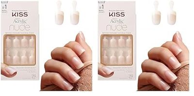 KISS Salon Acrylic French Nude Collection, Breathtaking, Real Short Length Nude Fake Nails, Includes 28 False Nails, Nail Glue, Nail File, and Manicure Stick (Pack of 2)