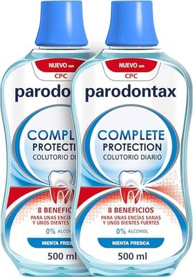 Parodontax Kompleksowa ochrona przed płukaniem jamy ustnej, płyn do płukania jamy ustnej z 0% alkoholem, dla zdrowych dziąseł i mocnych zębów, świeży smak mięty, opakowanie 2 x 500 ml
