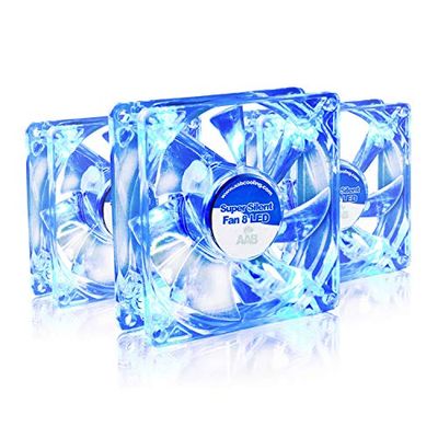 AABCOOLING Super Silent Fan 8 Blue LED - Silent and Efficient 80mm Fan with 4 Anti-vibration Pads, PC Quiet Fan, PC Fan, Blue LED, Cooling Fan - Value Pack 3 Pieces 13,9 dB(A)