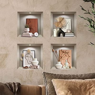 3D-stickers, zelfklevend, 3D-effect, 3D-look, voor slaapkamer, volwassenen, 3D-muursticker, woonkamer, muursticker, motief: trompe van het oog, slaapkamer, 60 x 60 cm