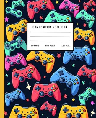 Composition Notebook: Colorful Video Game Controllers | Wide Ruled Lined Paper Journal for Kids, Teens, and Adults | 110 Pages | 7.5" x 9.25"