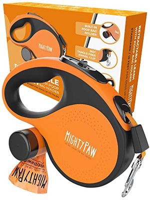 Mighty Paw Correa retráctil con Soporte Integrado para Bolsas de excrementos, Correa retráctil de 16 pies de Largo para Perros pequeños, Razas Medianas y Mascotas Grandes con Cinta para un Control