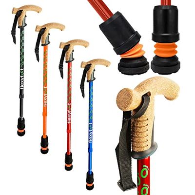 Flexyfoot Shock Absorbing Cork Handle Walking Stick - Improved Comfort, Improved Grip, Improved Safety – Colour: Red