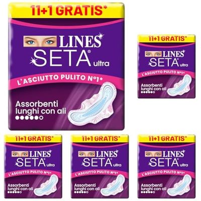 Lines Seta Ultra, Lungo con Ali, 11 + 1 Pezzi (Confezione da 5)
