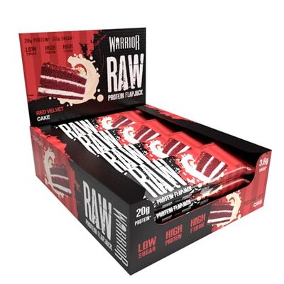 Warrior Raw Protein Flapjacks – 12 Bars x 75g Each – Packed with 20g of Protein – Low Sugar, High in Fibre (Red Velvet Cake)