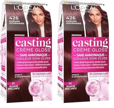 L’ORÉAL PARIS - Coloration Cheveux Semi-Permanente Ton sur Ton - Couleur Soin Gloss - Sans Ammoniaque - Casting Crème Gloss - Nuance : Auburn Gourmand (426) (Lot de 2)