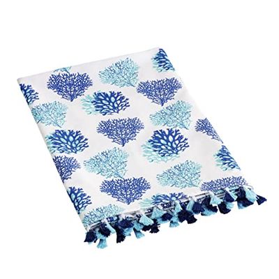 Baroni Home Telo Mare con nappe colourate, Pareo, Telo da Yoga, Asciugamano da Spiaggia Hammam, Super Assorbente e Asciugatura Rapida, Ecologico, 90 x 170 cm (Coralli Azzurri)