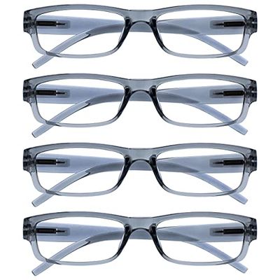 The Reading Glasses Company La Société Lunettes De Lecture Gris Léger Confortable Lecteurs Valeur Pack 4 Designer Style Hommes Femmes UVR4PK032GR +2,00