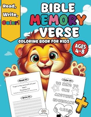 Bible Memory Verse Coloring Book for Kids Ages 4-8: Over 45 Must-Know Short Verses to Read, Write, and Color, A Fun Way for Kids to Learn God's Word!