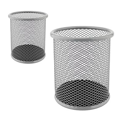 LEVIATAN - Pack of 2 - Metal Pen Holders | Round Wire Metal | Mesh Multifunctional Cup for Ballpoint Pen Diameter 91 mm Ash Grey
